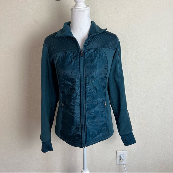 Old Navy Active Teal Blue Puffer Fleece Pocket Zip Up Jacket Coat - Picture 3 of 5